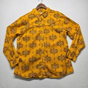 Cotton Rye Women's Orange Southwestern Aztec Pearl Snap‎ Shirt Size Large